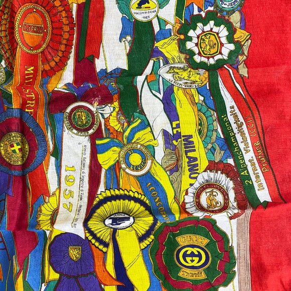 Gucci Equestrian Rosette Ribbon Awards Motif Silk Scarf - Picture 2 of 7